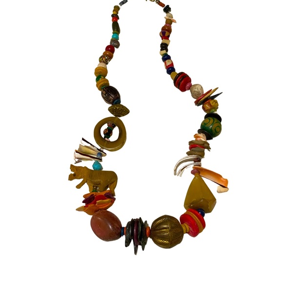 3/22 Unique Vintage Coco Shell Wood Necklace / Boho - Picture 1 of 12